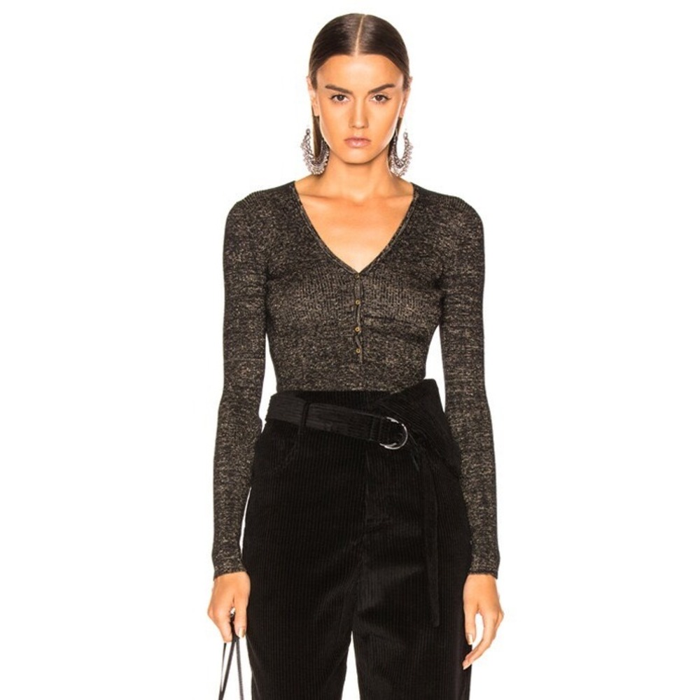 Ulla Johnson Bessie Bodysuit Womens Black‎ Gold Metallic Cashmere Knit Glam Luxe
